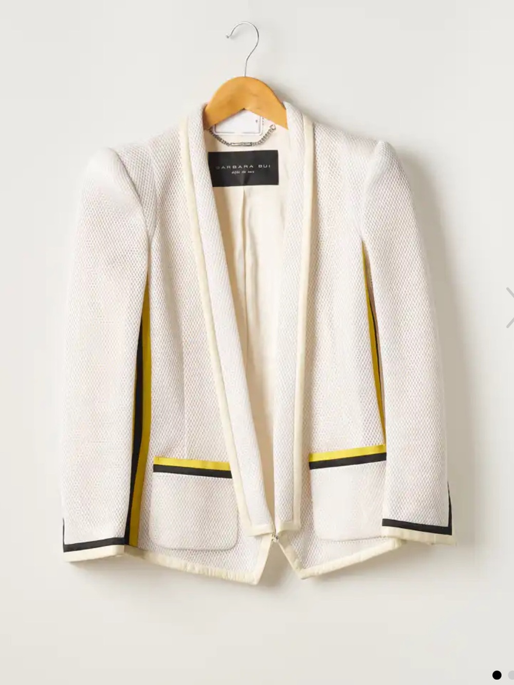 Barbara Bui Cream Textured Open Blazer with Yellow Trim Leather EUC 1379